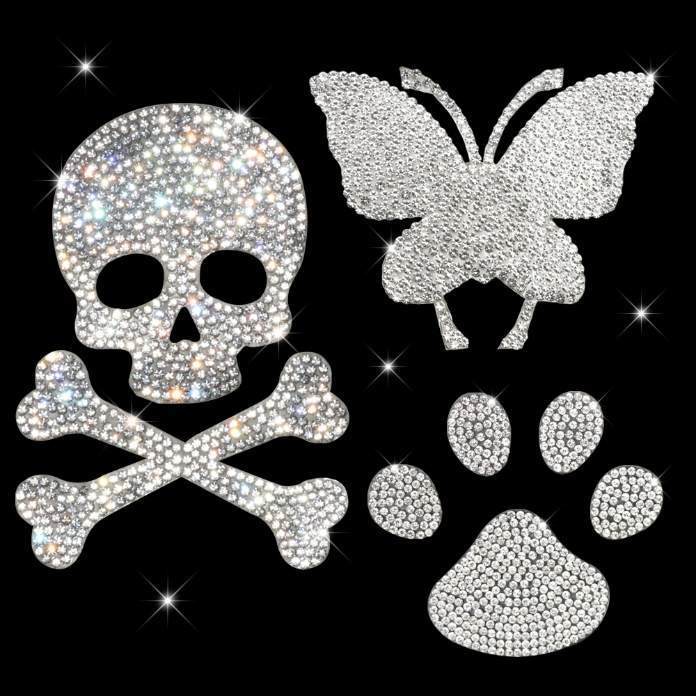 HungMieh-calcomanías de mariposa con estampado de pata de Calavera, pegatinas de diamantes de imitación de cristal para coche y motocicleta, accesorios de decoración de estilo automático