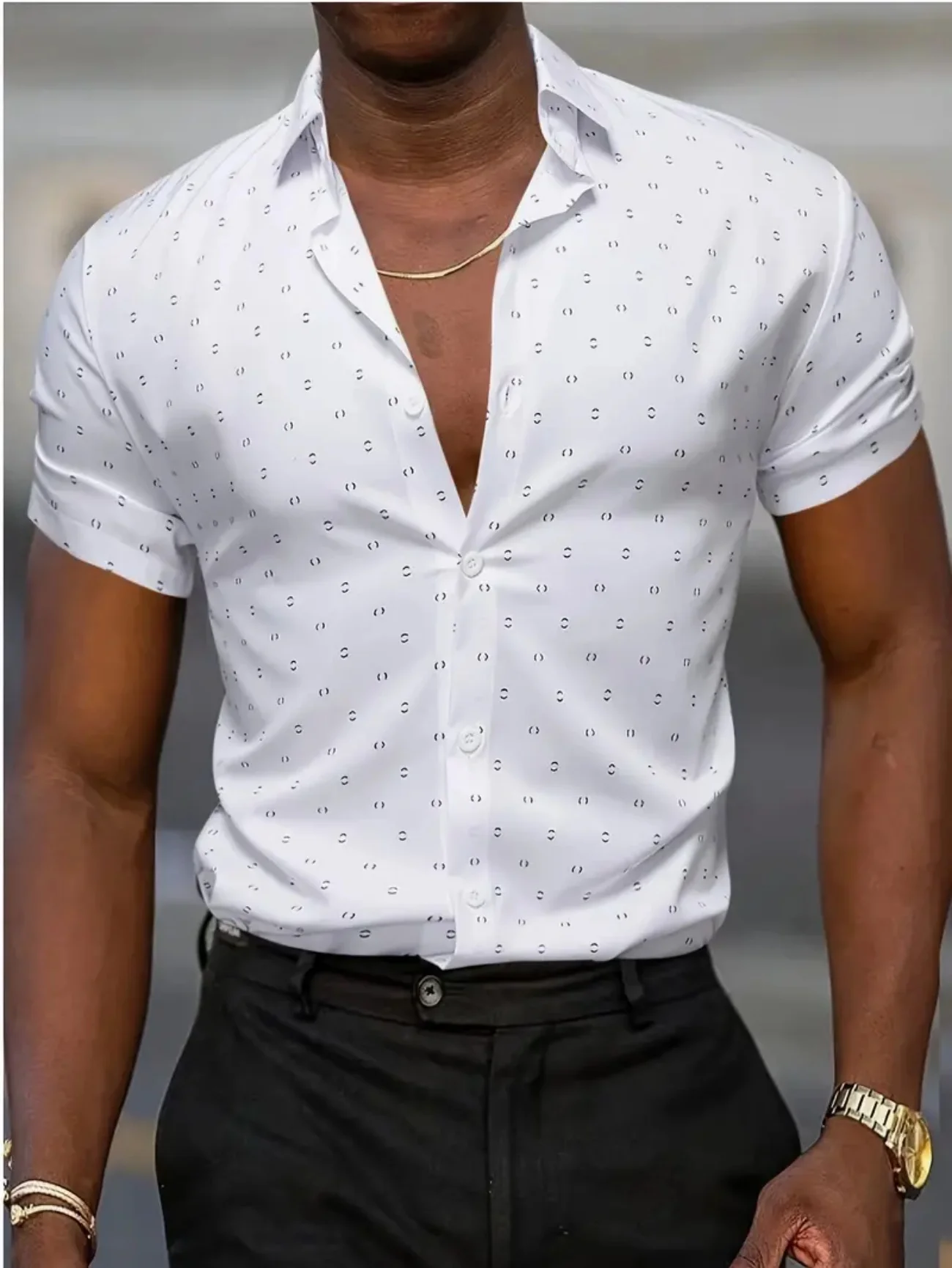 

Casual Slim Elastic Shirts Men Summer Fashion Printing Short Sleeve Buttoned Shirt Stylish Men's Clothes Business Leisure Shirt
