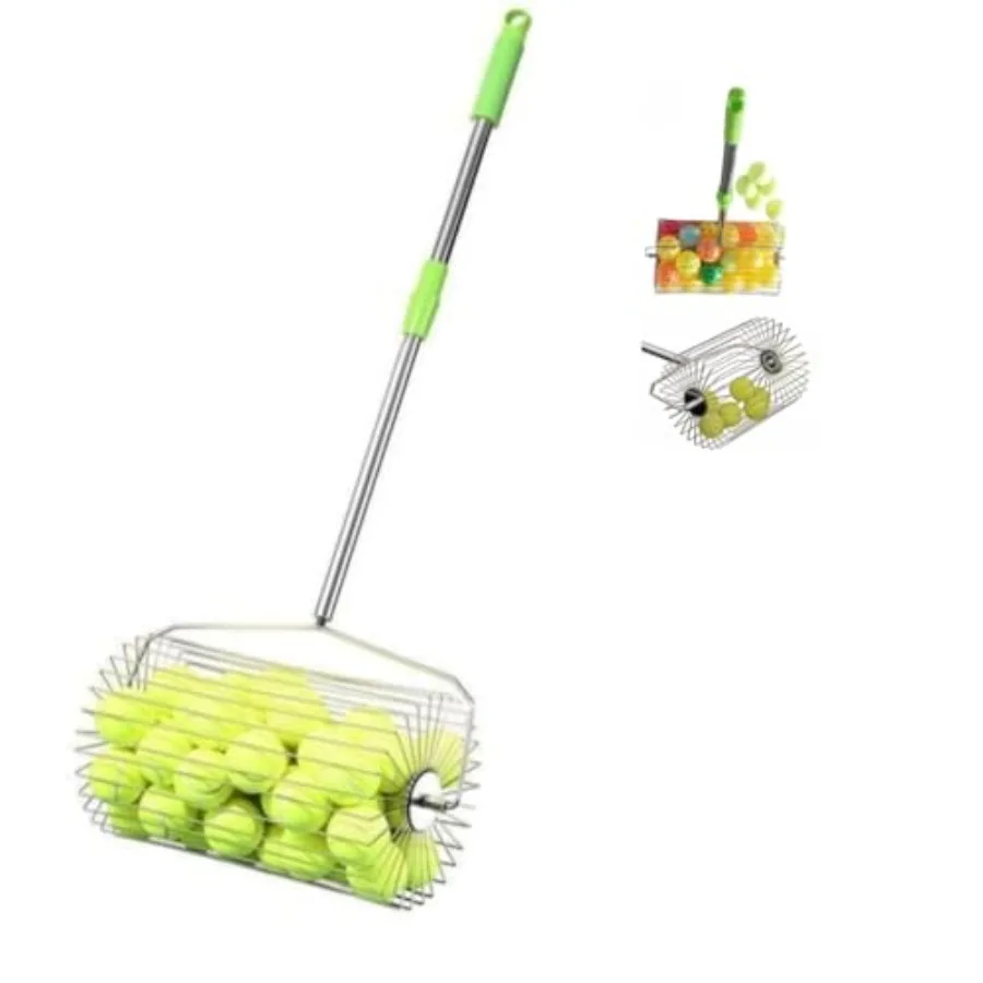 

Large-Capacity Stainless Steel Ball Collector for Tennis and Pickleball Durable, Silver, Ergonomic Design