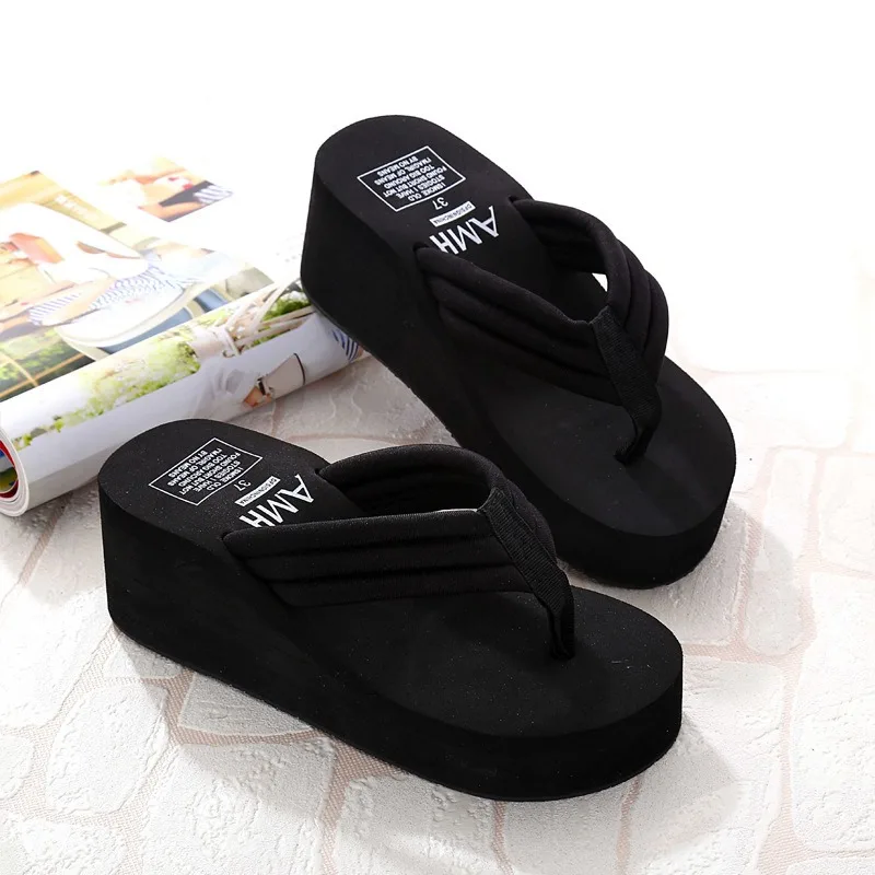 2024 New Slippers Women's Summer Wear Fashion High Heel Platform Shoes Thick Bottom Non-Slip Beach Ladies Flip-Flops