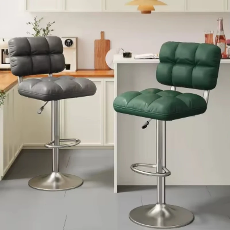 360 ° Rotatable Adjustable Bar Stool - Tufted PU Leather, Height Adjustable, Suitable for Home Bars and Kitchens