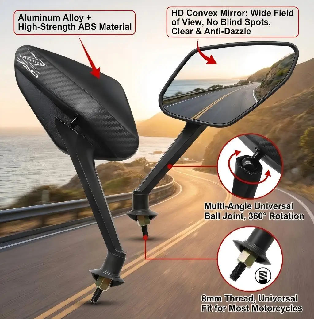 Motorcycle Carbon Fiber Rearview Side Mirror For KAWASAKI Z750 Z800 Z9000 Z1000 2016 2017 2018  Aluminum alloy rearview mirror