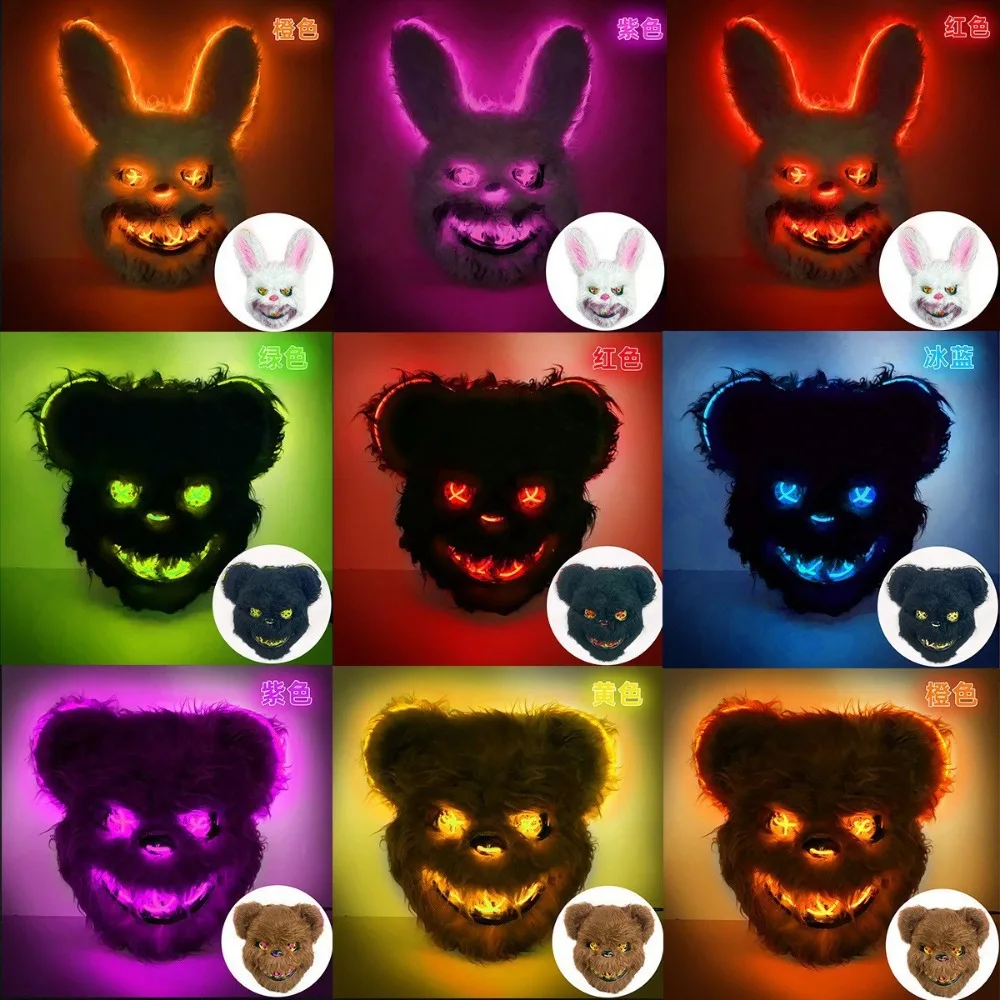 

Horror Bear Rabbit Luminous Mask Bloody Plush Animal Head Mask Cosplay Costume Props Halloween Party Decoration Props
