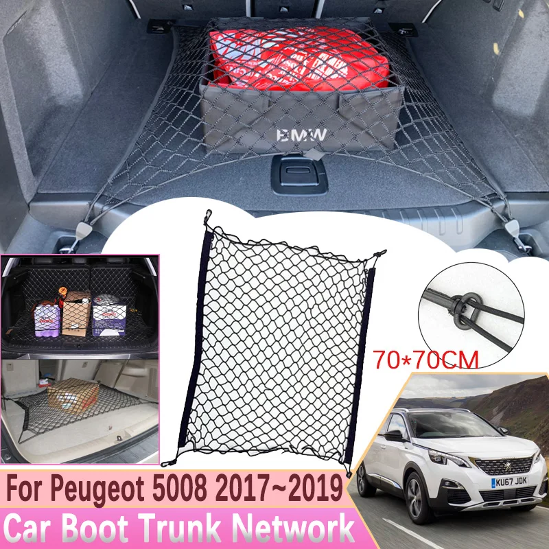 Car Boot Trunk Network Mesh for Peugeot 5008 2017 2018 2019 Hooks Net Cargo Organizer Storage Accessories Para Auto Accessories