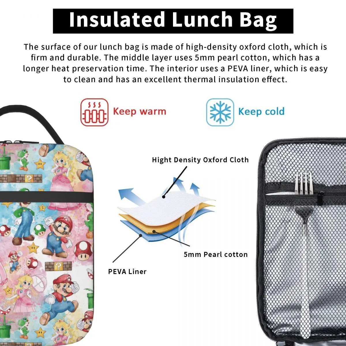 Custom M-Marioes Video Game Brothers And Friends Lunch Bag Women Thermal Cooler Insulated Lunch Boxes for Adult Office view 4