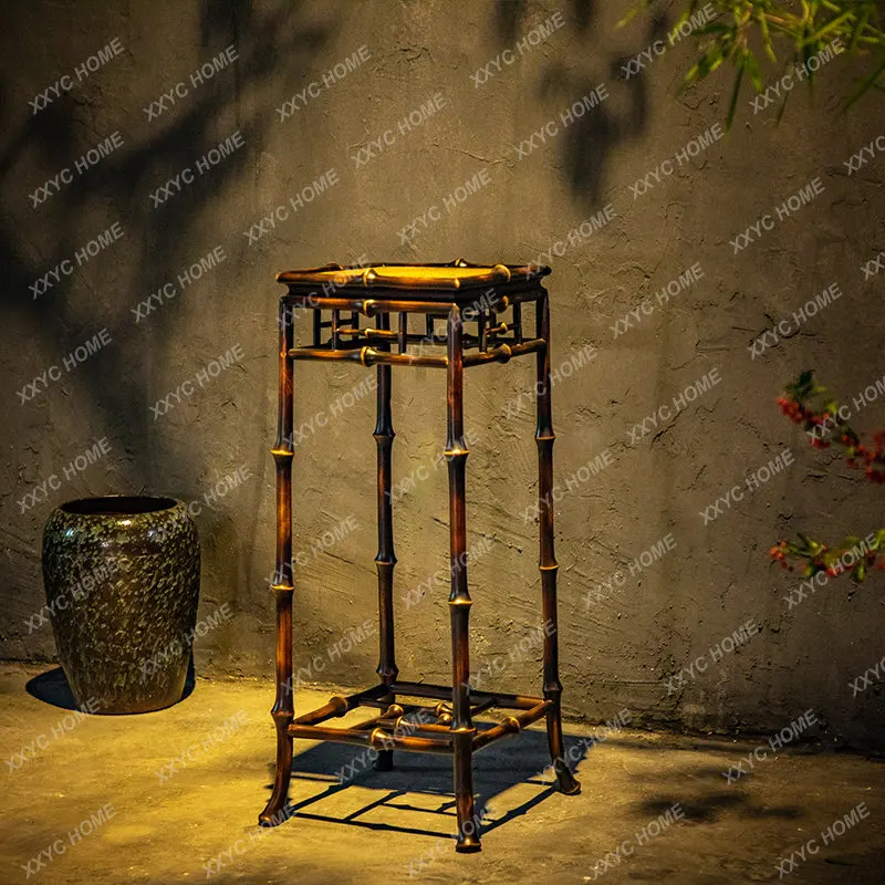 New Chinese Classical Bamboo Flower Stand Shelf Floor Indoor Flower Pot Shelf Living Room