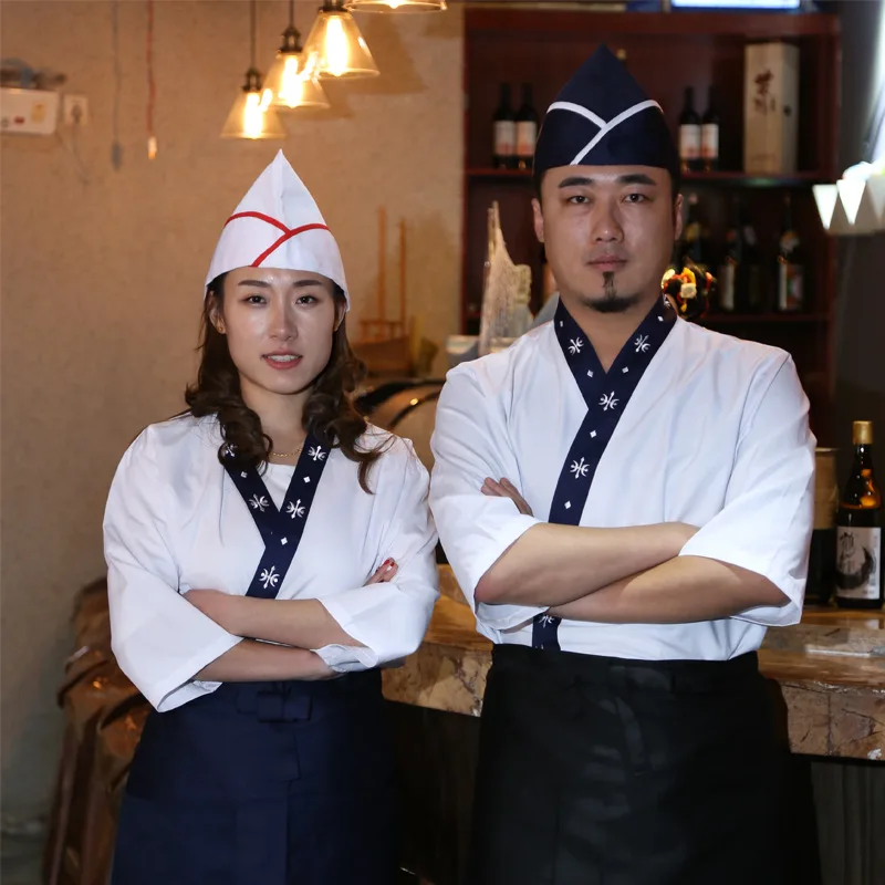 Japan Chef Uniform Men's Kitchen Jacket Hotel Tooling Korea Cuisine Restaurant Cooking Apron Sushi Hat Tavern Waiter Overalls