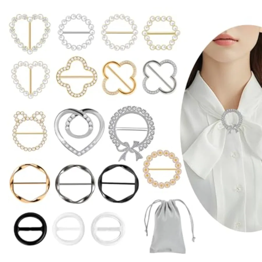 

18 Pcs Silk Scarf Ring Clip Shirt Ties Clips for Women shirt clips for women clothingT Shirt Tie Or Rings Clips for Women for T