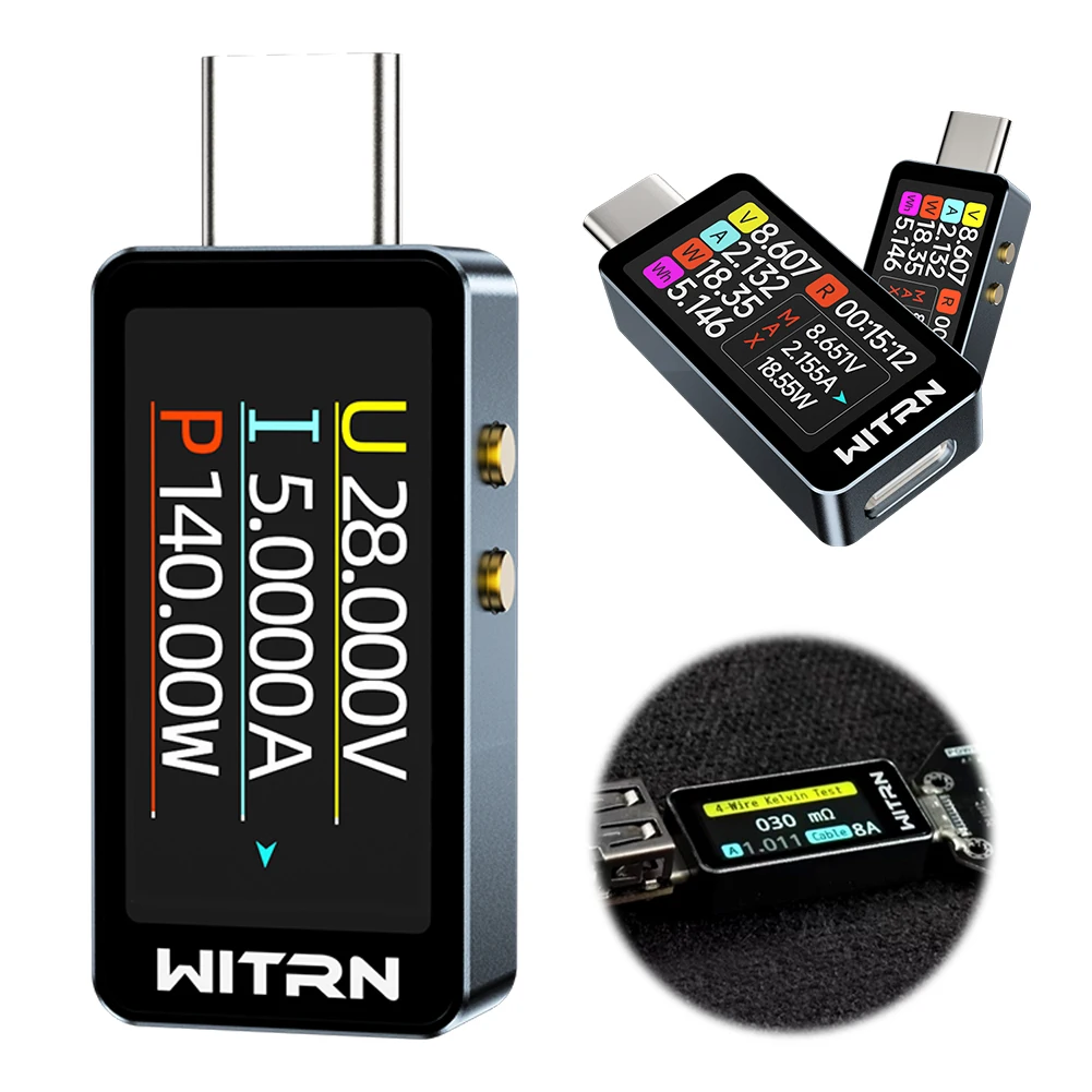 Тестер зарядки сотового телефона 4 В-28 В USB C измеритель мощности PD 3.1 Type-C тестер измеритель мощности для тестирования и мониторинга батареи