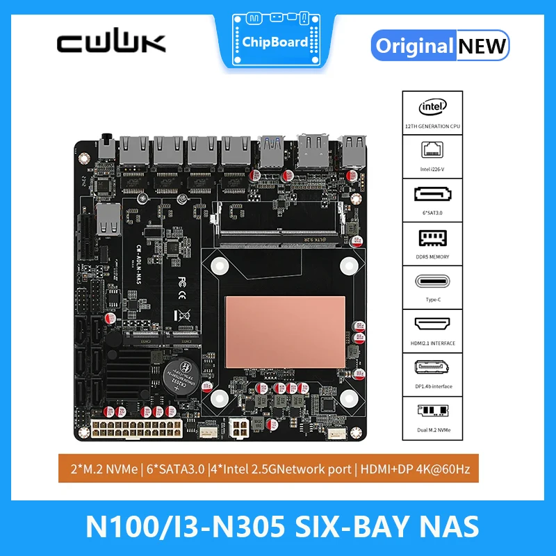 Imagem -05 - Placa para Servidor N100 I3-n305 6-bay 4x2.5g 6x Sata 3.0 2x M.2 Nvme 115x Radiador Itx tipo Placa-mãe