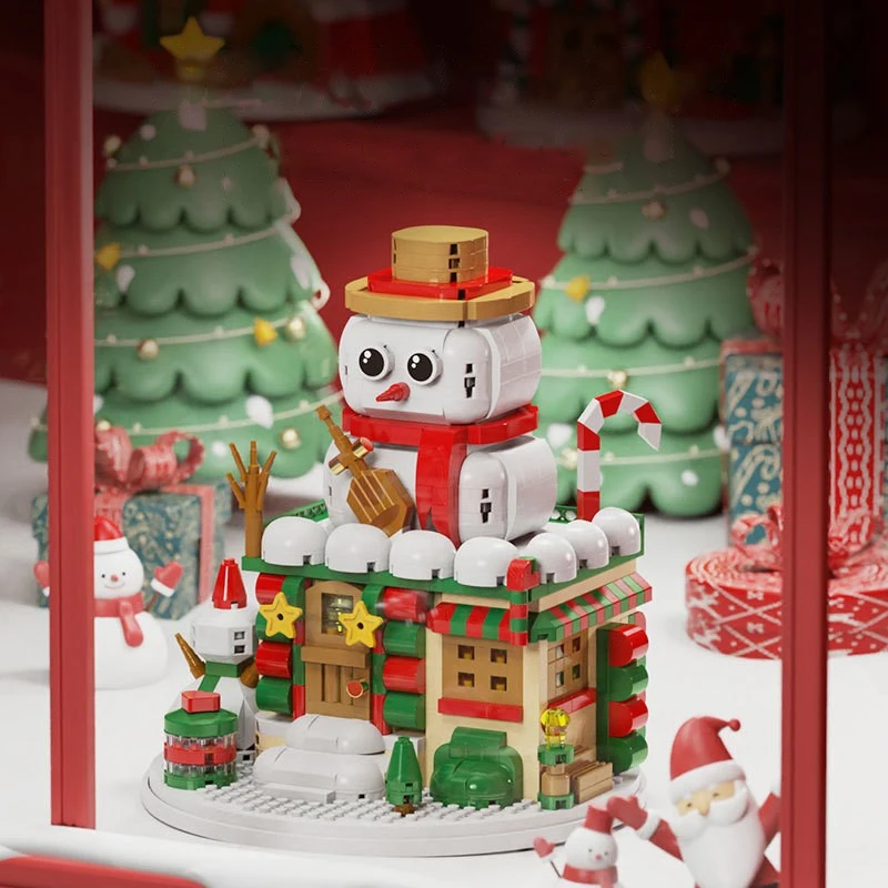 Blocs de construction de maison de neige du père noël, Village d'hiver, bonhomme de neige avec lumières, Mini figurines en brique, jouets pour enfants, cadeaux pour filles