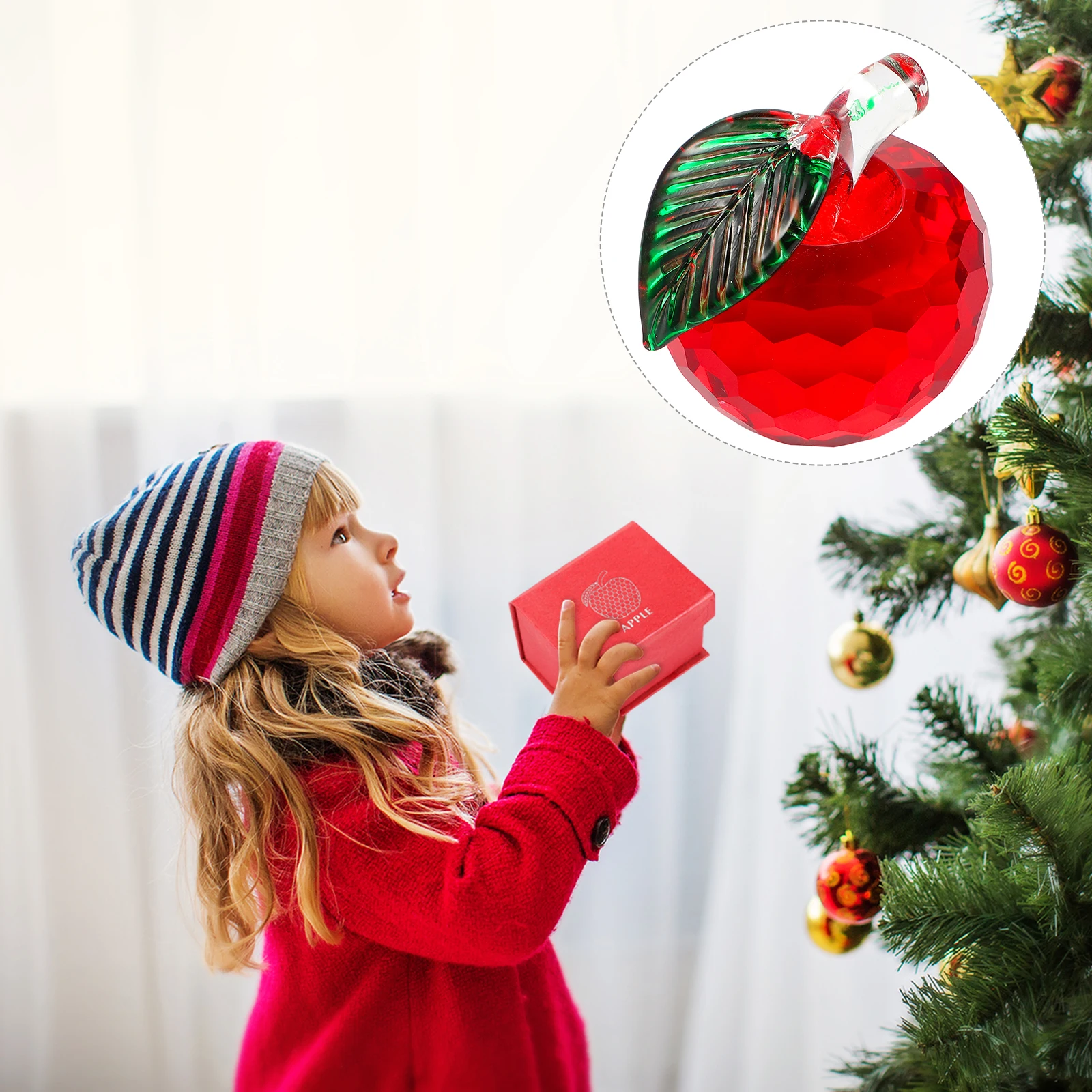 

1Pcs Crystal Apple Christmas Ornament Desktop Decoration High Quality Crystal Clear Paperweight Christmas Eve Gift