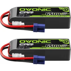 OVONIC 3S LiPo Battery 11.1V 6500mAh 120C with EC5 Plug for RC Car RC Truck Airplane Helicopter Boat Car Racing RC Hobby (2 Pack