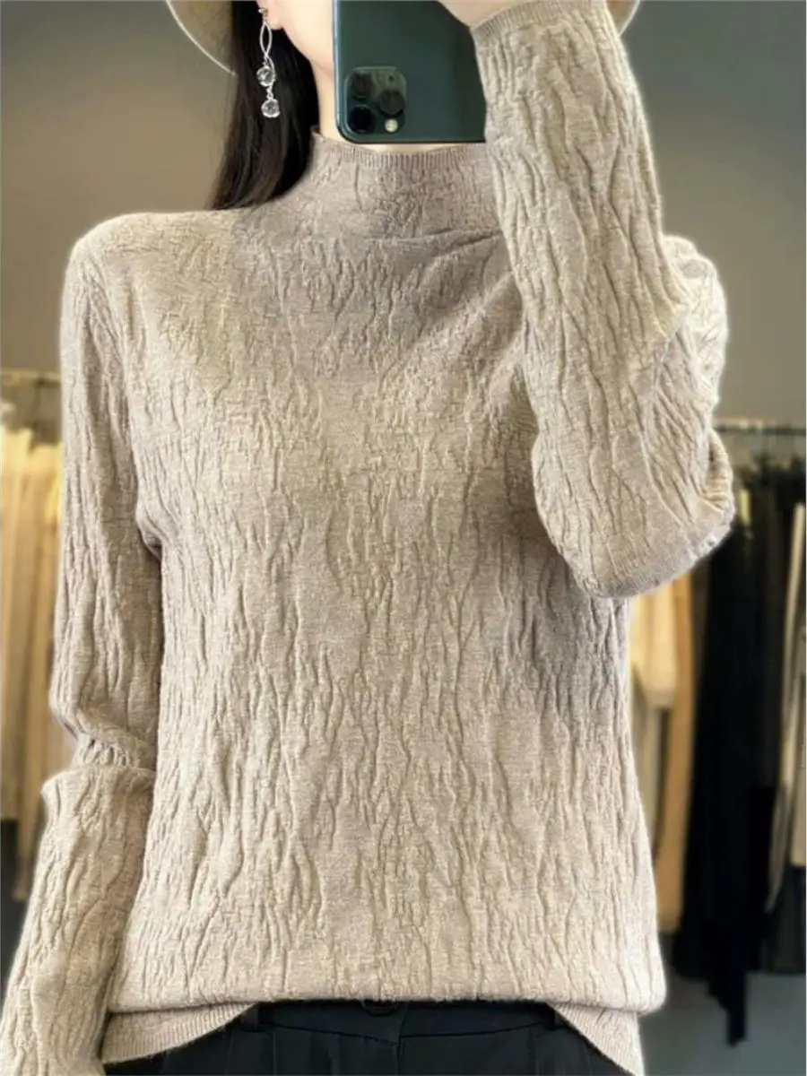 

Autumn Winter Women's Knitted Long Sve Sweater f High Collar Pullover Warm Floral Patterned Inner Wear Faionable Trendy