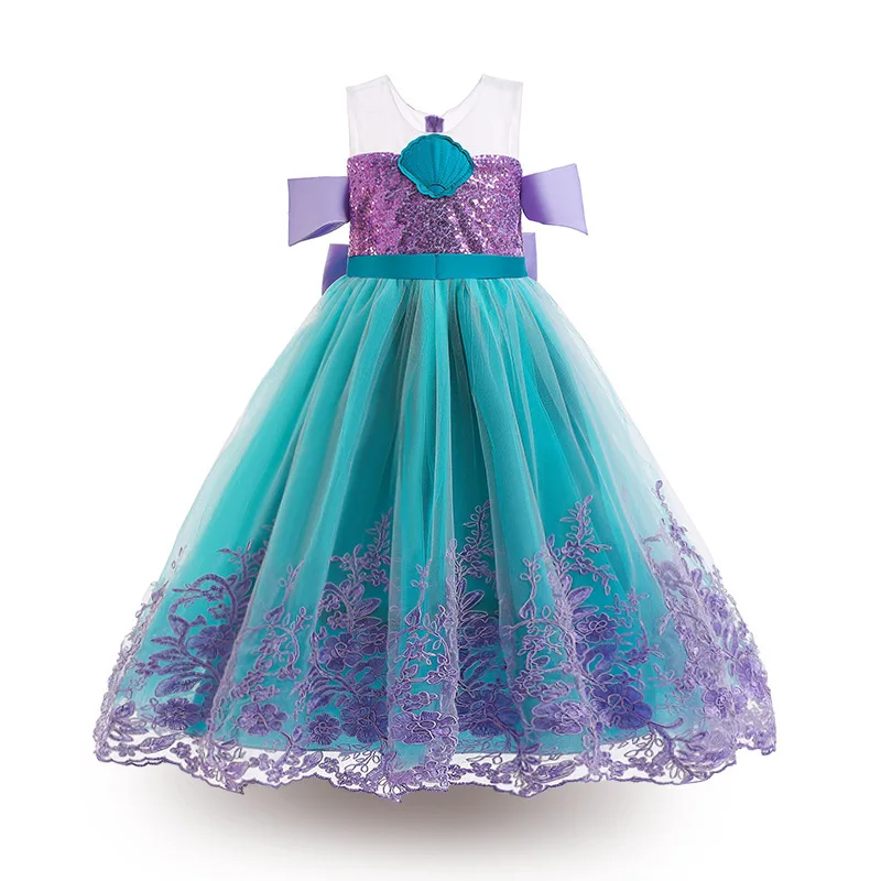 Mermaid Ariel Cosplay Princess Costume Kids Cartoon Printed Dress Girls Halloween Children Carnival Birthday Party Clothes