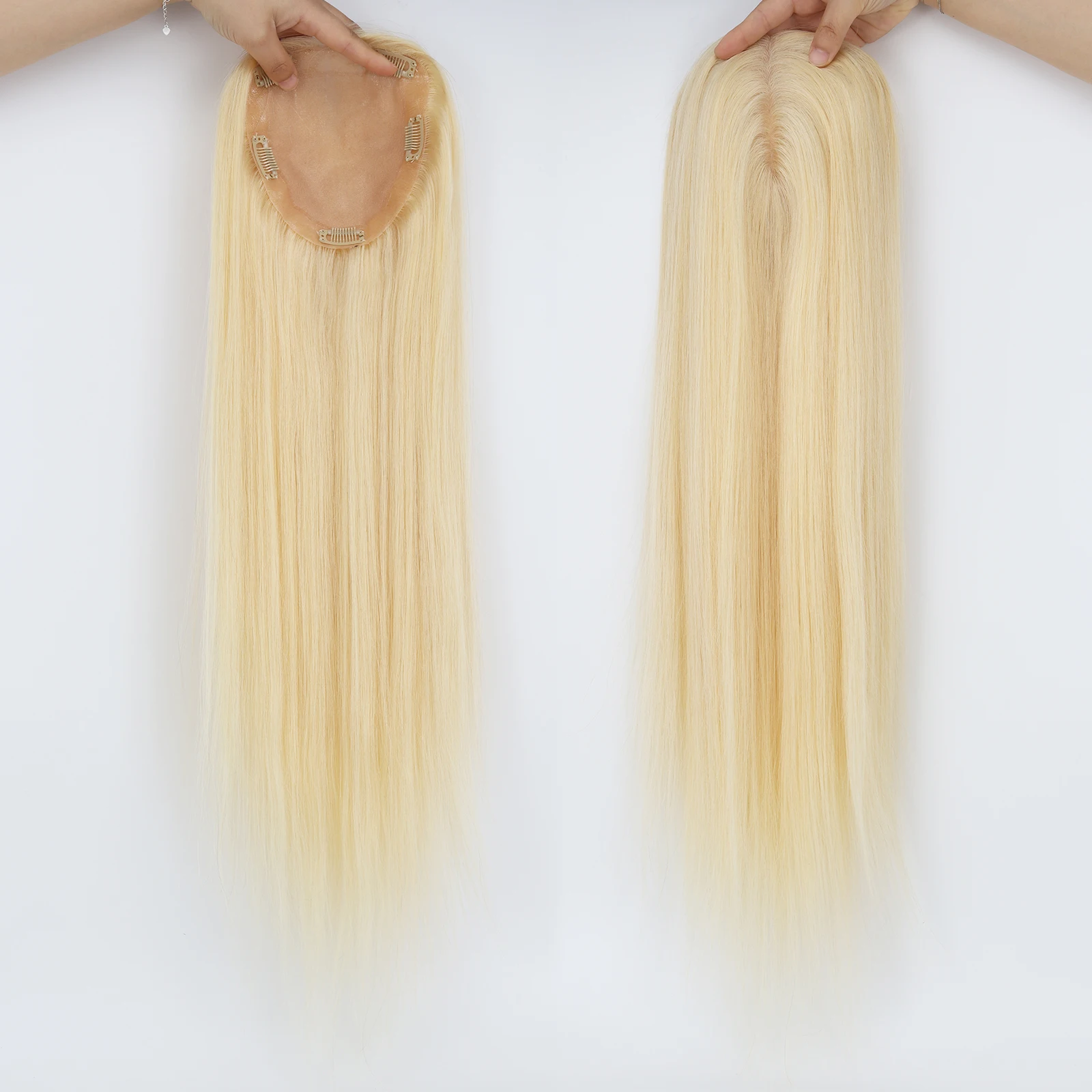 15x16 سنتيمتر الحرير العلوي توبر مع مقاطع في 22 بوصة شعر بشري ريمي حقيقي الشعر المستعار للنساء # 613 جلد حريري أشقر فاتح لفروة الرأس الطبيعية #4