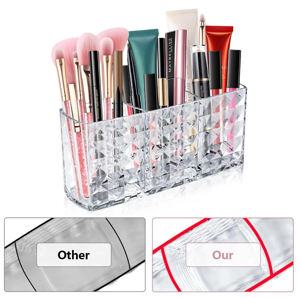 Soporte para cilindro de brochas de maquillaje, organizador de maquillaje cosmético acrílico transparente, tocador, delineadores, lápiz labial, caja de almacenamiento de cristal