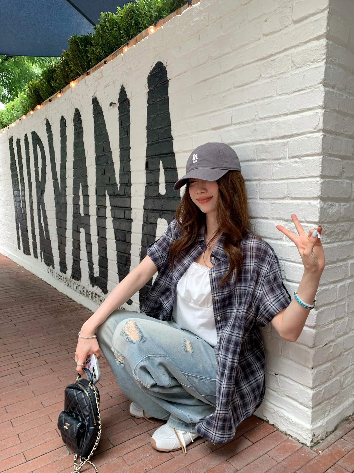 

Zhenkong Plaid irt Women's Summer Thin Lazy Sun Protection Wed Roll Cardigan Coat Korean Sle Loose Fit Long Sve