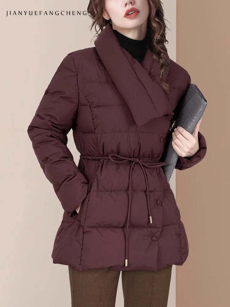 2024 Winter Women\' Big Collar Windproof Down Jacket Warm Thickened White Duck Down Padded Coats Loose Fashion Female Winter Tops