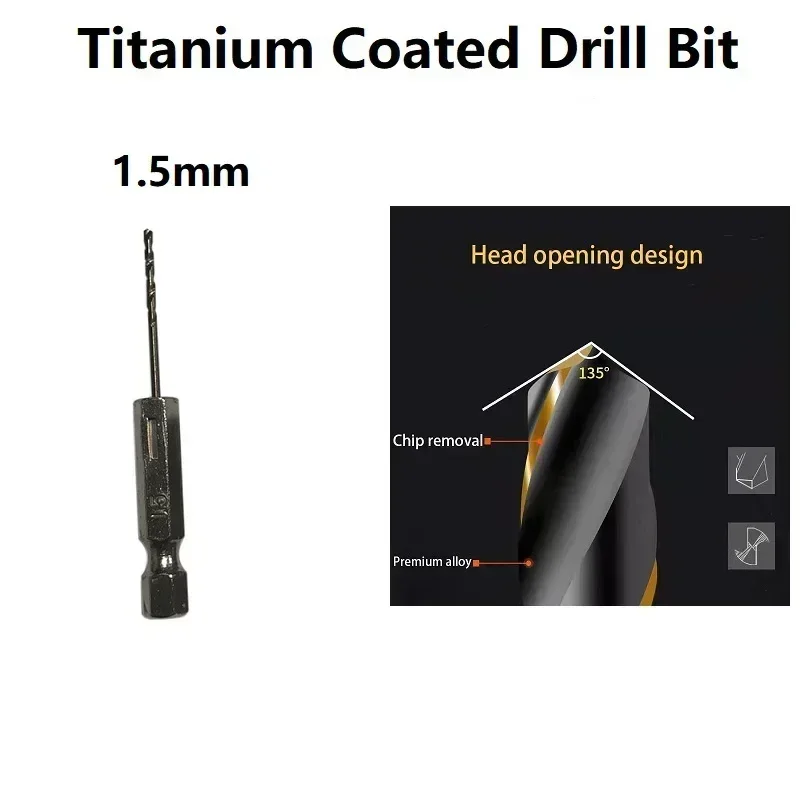 HSS Drill Bit Replacement Set 1.5-6.5mm 1/4 Hex Shank 6.35mm Shank Adapter For Aluminium/wood High Speed Steel