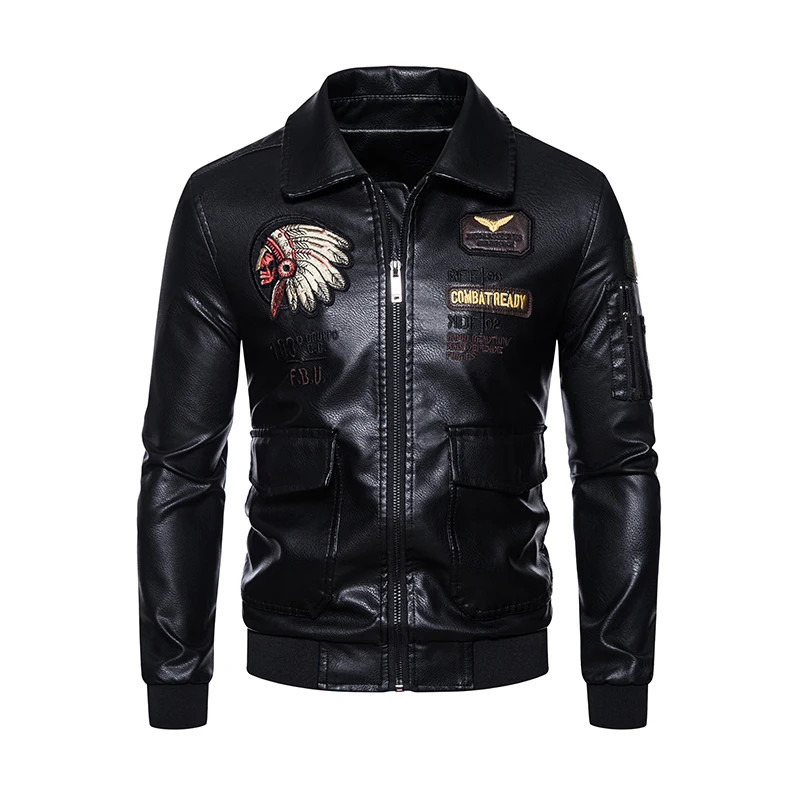 PU leather jacket men\'s spring and autumn outdoor motorcycle riding racing suit fashionable windproof and waterproof top