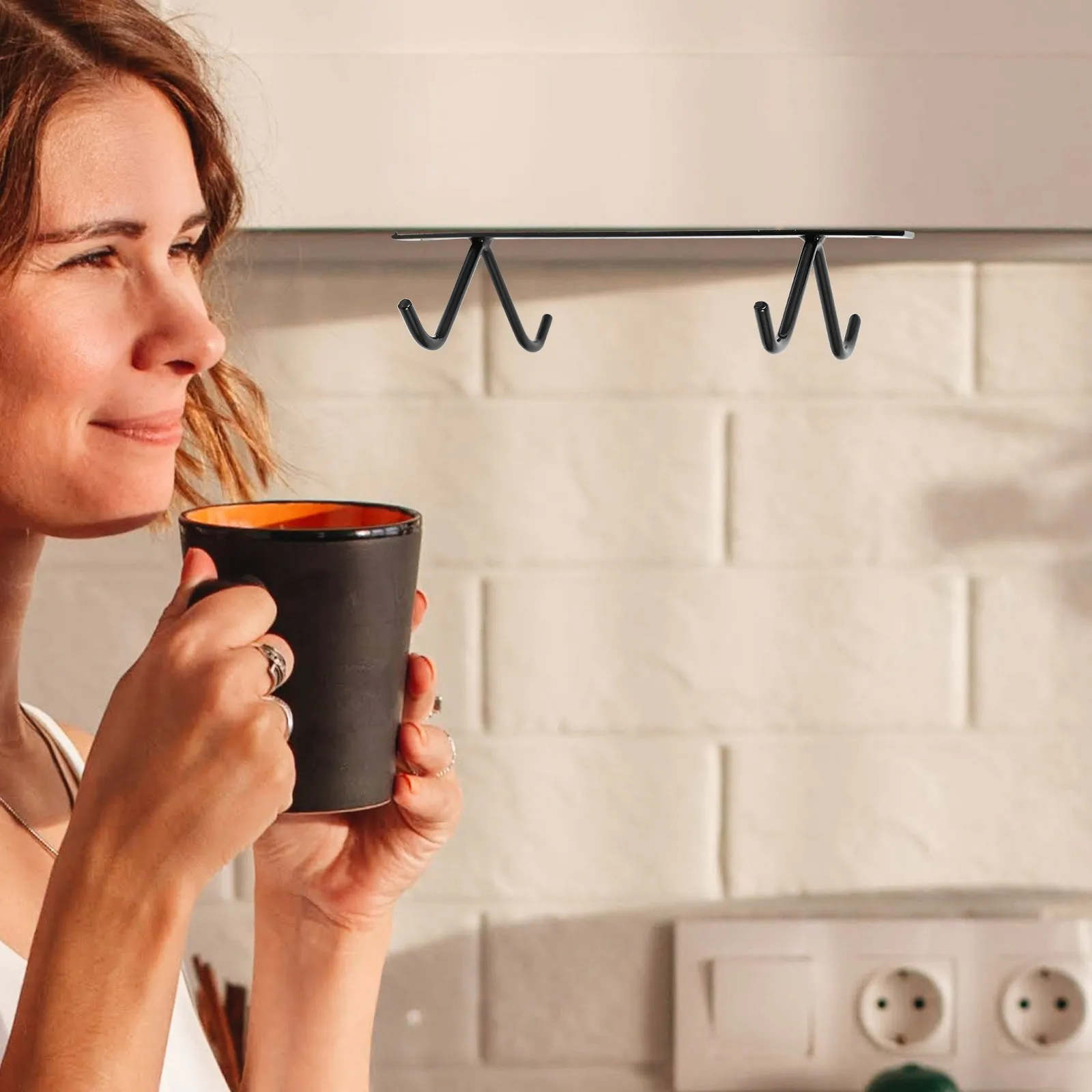 

3Sets Kitchen Cup Hooks Under Cabinet Coffee Mug Holder Wall Mounted Drying Rack for Cups Mugs Hanging Organizer Pot Lid Stand