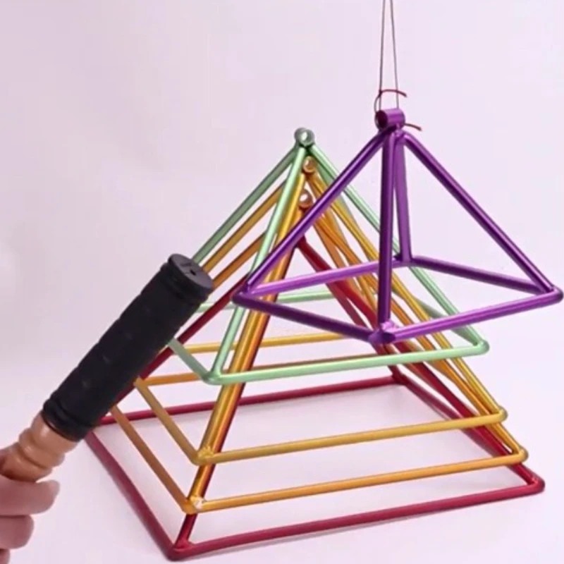 سبائك الألومنيوم الهرم الملونة شفاء جرس الموسيقى الهرم التأمل اليوغا الطاقة مثلث برج معلقة الأهرامات قرع #3