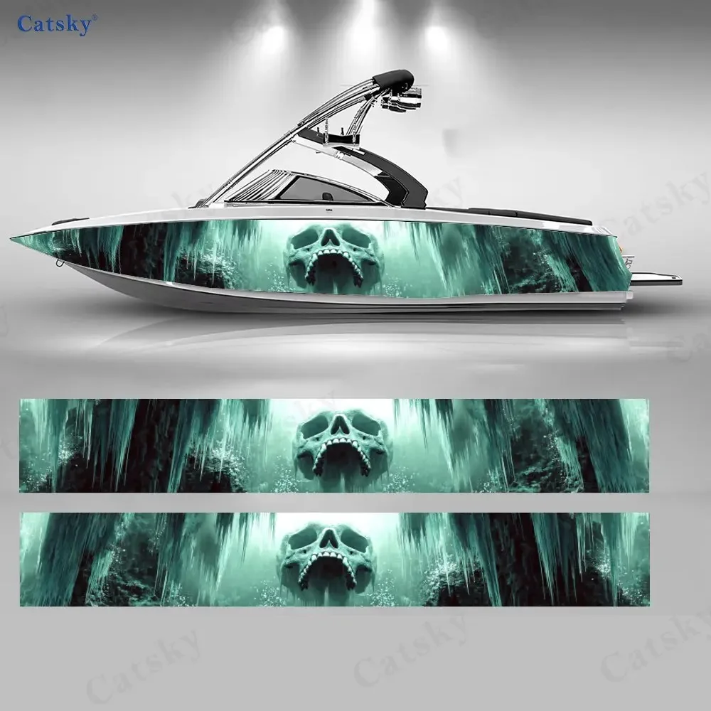 Shiny Ice Skull Trend Horror Special Unique Boat Sticker Vinyl Ship Pontoon Deck Boat Fishing Decorative Pontoon Boats Decal