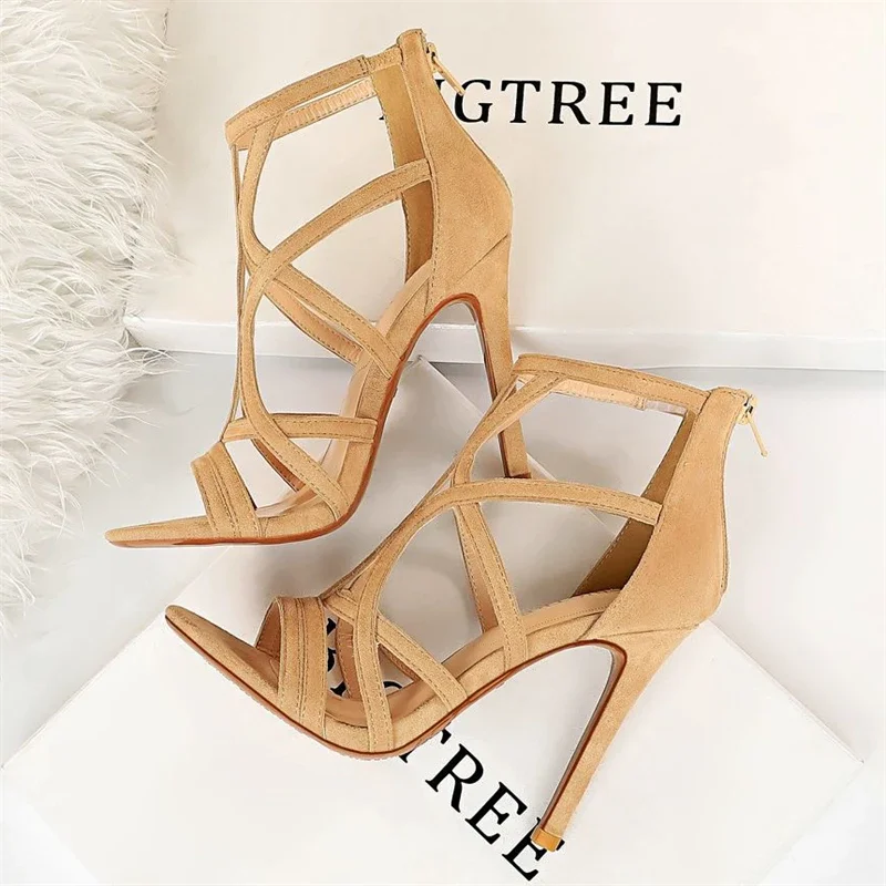 BIGTREE Summer New Women Fashion Pointed Toe Stripper Heels Party Dress Female Stiletto Hollowed Out Sexy Nightclub Sandals