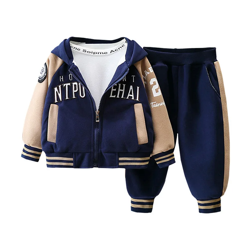 Winter Boys Clothing Sets Fleece Clothes Sets For Kids Letter Children Jacket+Pant 2pcs Suits 2023 Baby Tracksuit