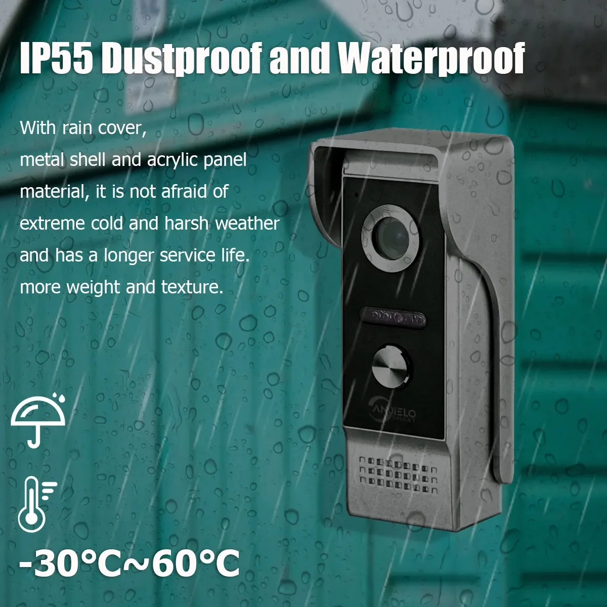 ANJIELO Visible Doorbell Metal Outdoor Unit With Rain Cover and Night Vision Function Video Intercom Doorbell for Home