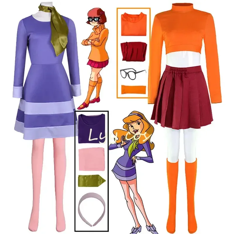 

Anime Velma Cosplay Daphne costume Movie character Orange Uniform Halloween costume for women girls