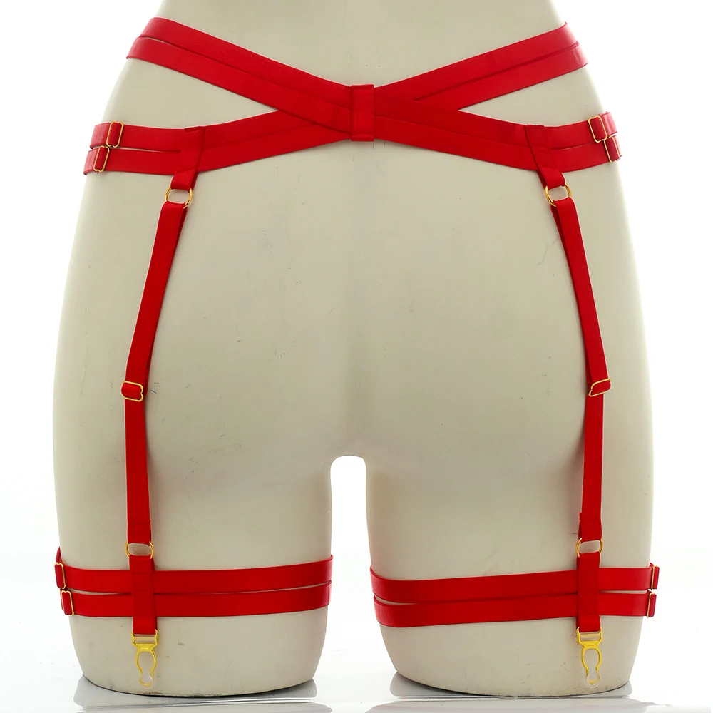 Red Adjustable Harness High Waist Garter Belt Bow Pole Dance Body Cage Harajuku Halloween Bondage Wedding Bride Stocking Garter image 4