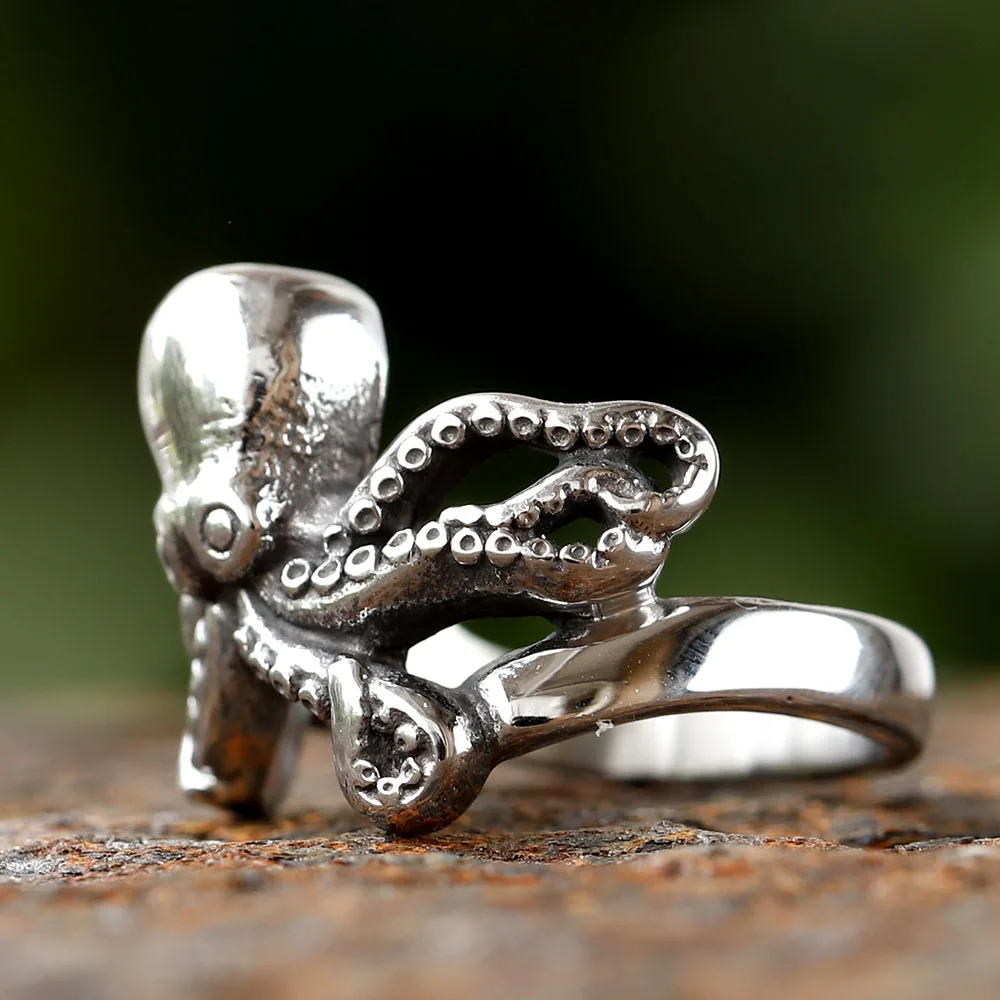 2024 New 316L Stainless Steel Vintage COOL Octopus Ring With Patterns Gothic For Men Women Punk Motorcycle Jewelry Party GIFT