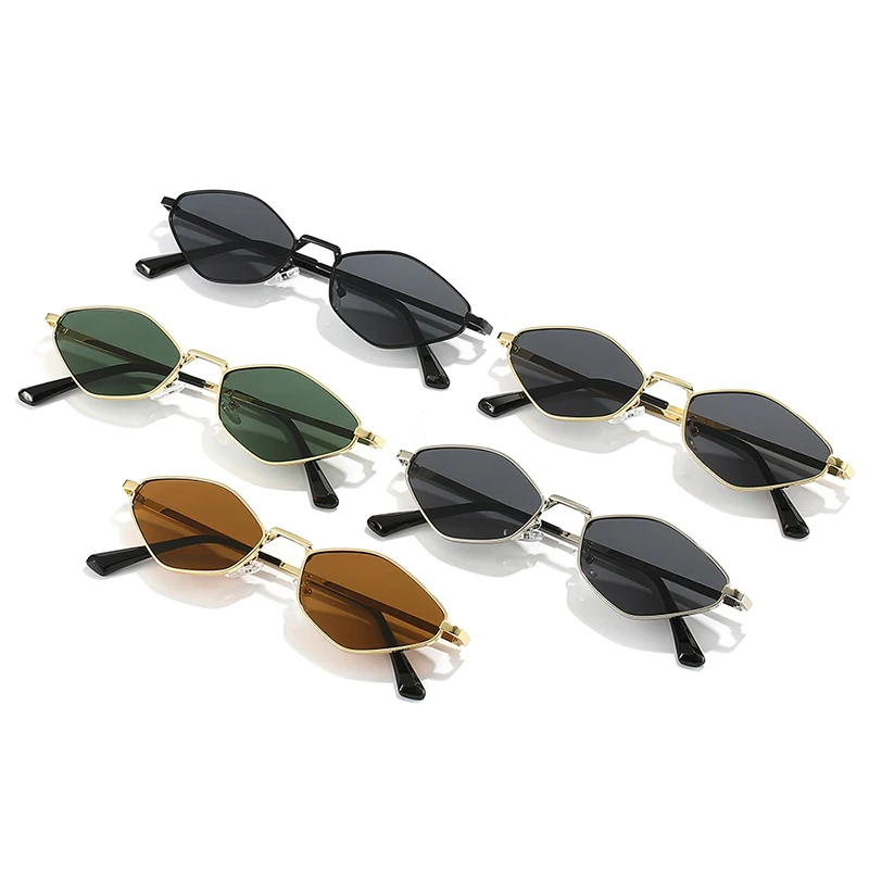 أزياء صغيرة مضلع النظارات الشمسية النساء الفاخرة العلامة التجارية Steampunk إطار معدني نظارات شمسية السيدات محب مثير عين القط النظارات