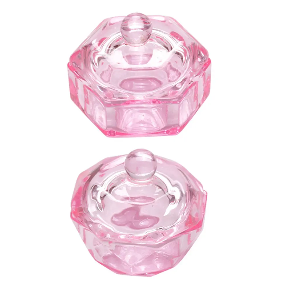 

2Pcs Pink Crystal Nail Art Cup Premium Glass Manicure Mixing Liquid Powder Bowl Thick Bottom Pen Cleaning Container for DIY Nail