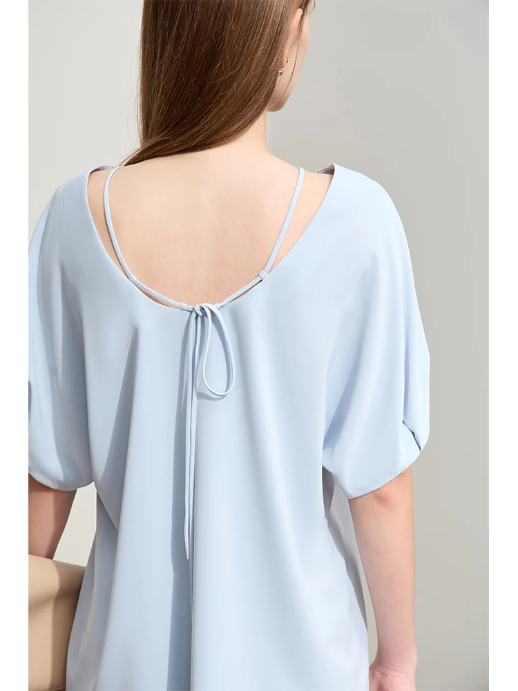 Amii Minimalism 2024 Women Blouses Summer New Solid Loose Silk V-neck Drop Sleeve Pullover Casual Chiffon Shirts Female 12422109