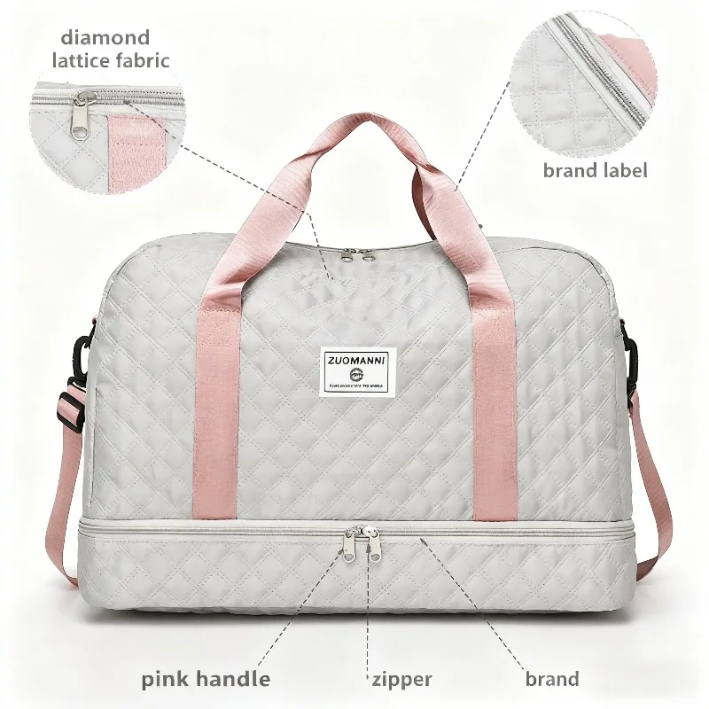 

Quilted Travel Duffel Bag with Accent Straps Lightweight Weekender Bag with Shoulder Strap, Stylish Gym & Overnight Travel Bag