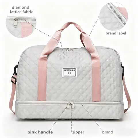 Quilted Travel Duffel Bag with Accent Straps Lightweight Weekender Bag with Shoulder Strap, Stylish Gym & Overnight Travel Bag