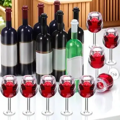

18pcs Miniature Wine Glasses Set Red Transparent With 8 Mini Bottles For Kitchen Bar Tools Decorative Accessories