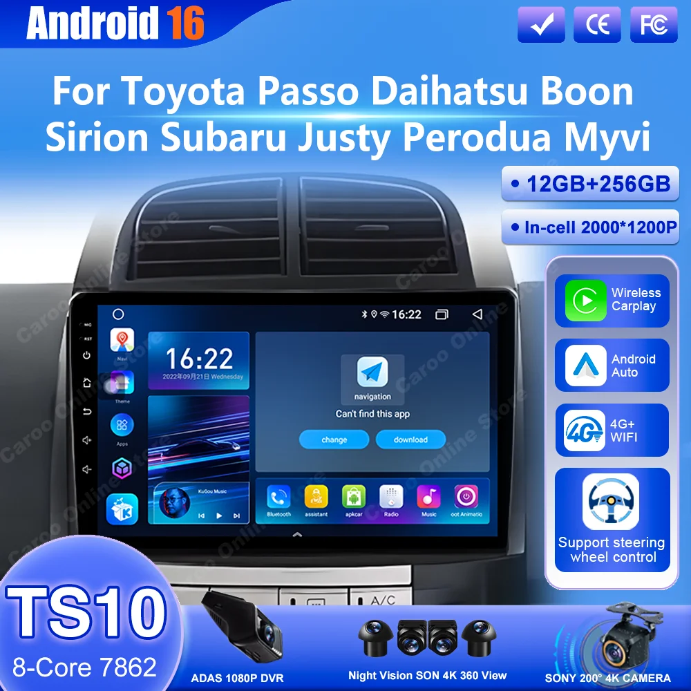 Android 16 Car DVD For Toyota Passo Daihatsu Boon Sirion Subaru Justy Perodua Myvi Auto Carplay Radio Stereo GPS Navigation WIFI
