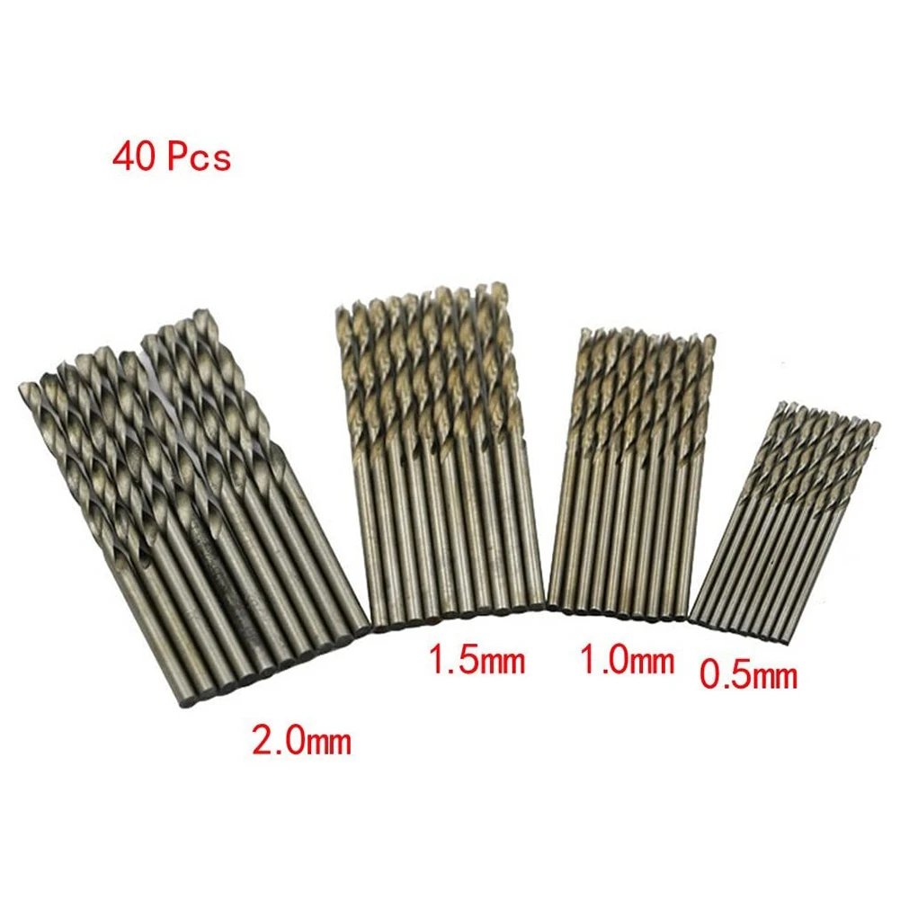 AT77 40 Pieces 0.5mm-2.0mm Straight Shank Mini Drill Bit Set Tiny Mini Small Drill Bits Full-Ground HSS Twist Drill for Dil