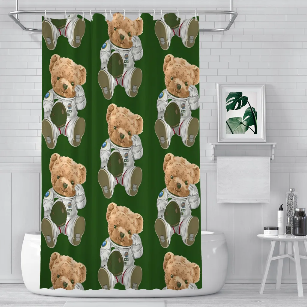 Polo Astrounut Shower Curtains Teddy Bear Waterproof Fabric Funny Bathroom Decor with Hooks Home Accessories