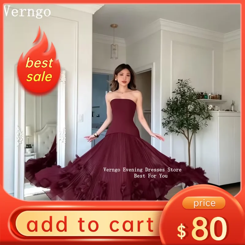 Verngo Burgundy Crepe Evening Dress A Line Pleated Lace Up Prom Gowns Women Elegant Formal Party Dresses Customized 2026