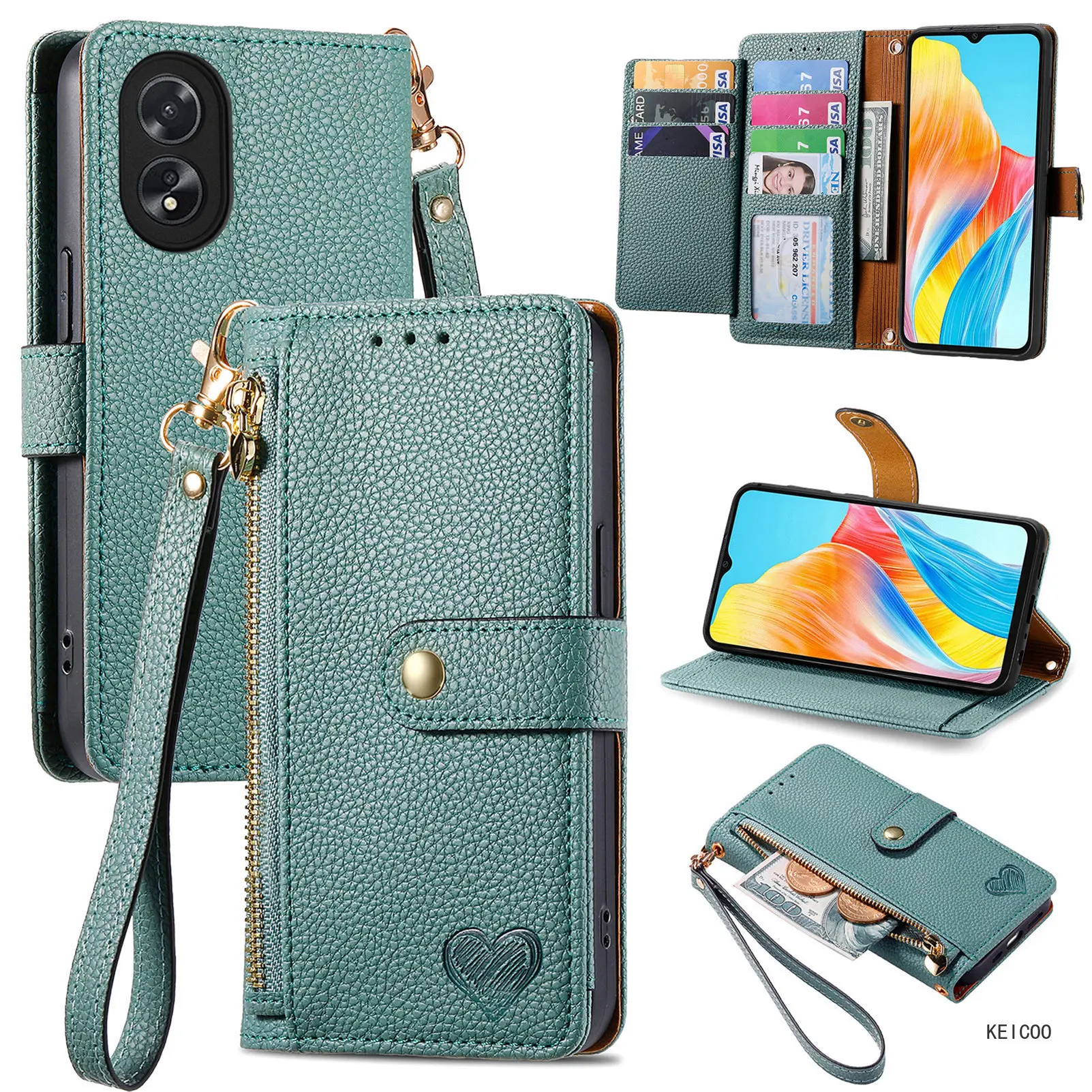 Leather Case for Oppo A38 Realme 11 C30 C53 Reno10 Realme11 RealmeC30 4G 5G CPH2579 Printed Zipper Love Housing Wallet Shell