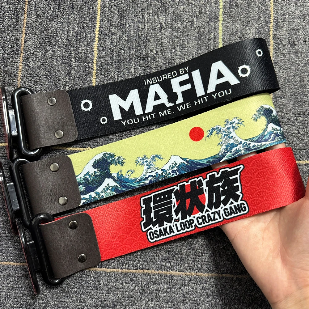 JDM Racing Style Car Motorcycle Pendant Tow Strap Belt Tow Rope Ribbon Trailer Rope Bumper Towing Strap Sticker Car Accessories