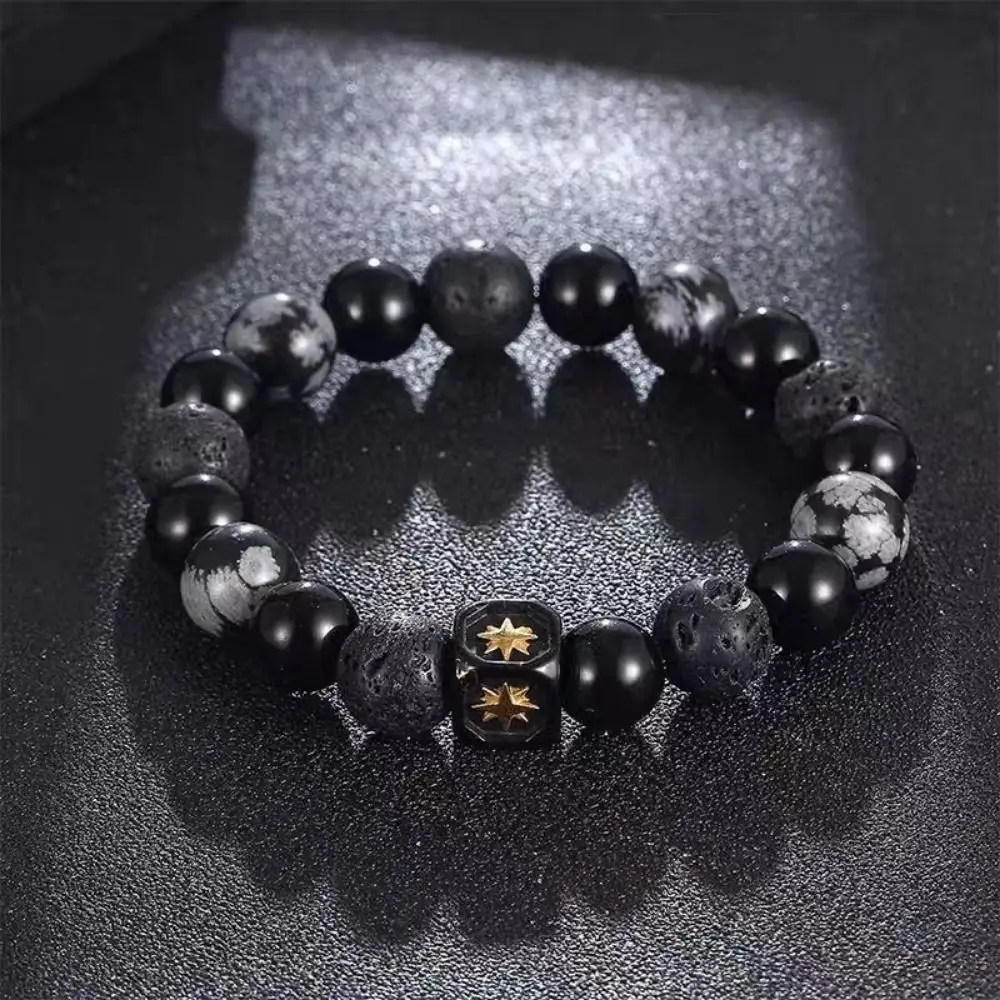 Fashion Square Volcanic Stone Bracelet Personalized Stone Matte Black Glass Beads Bracelet Woven Square Geometric