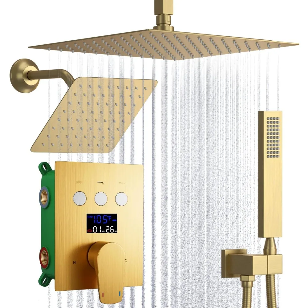

Dual Shower System with 12 Ceiling Rain Shower and 8 Side Spray Digital Display Fixture