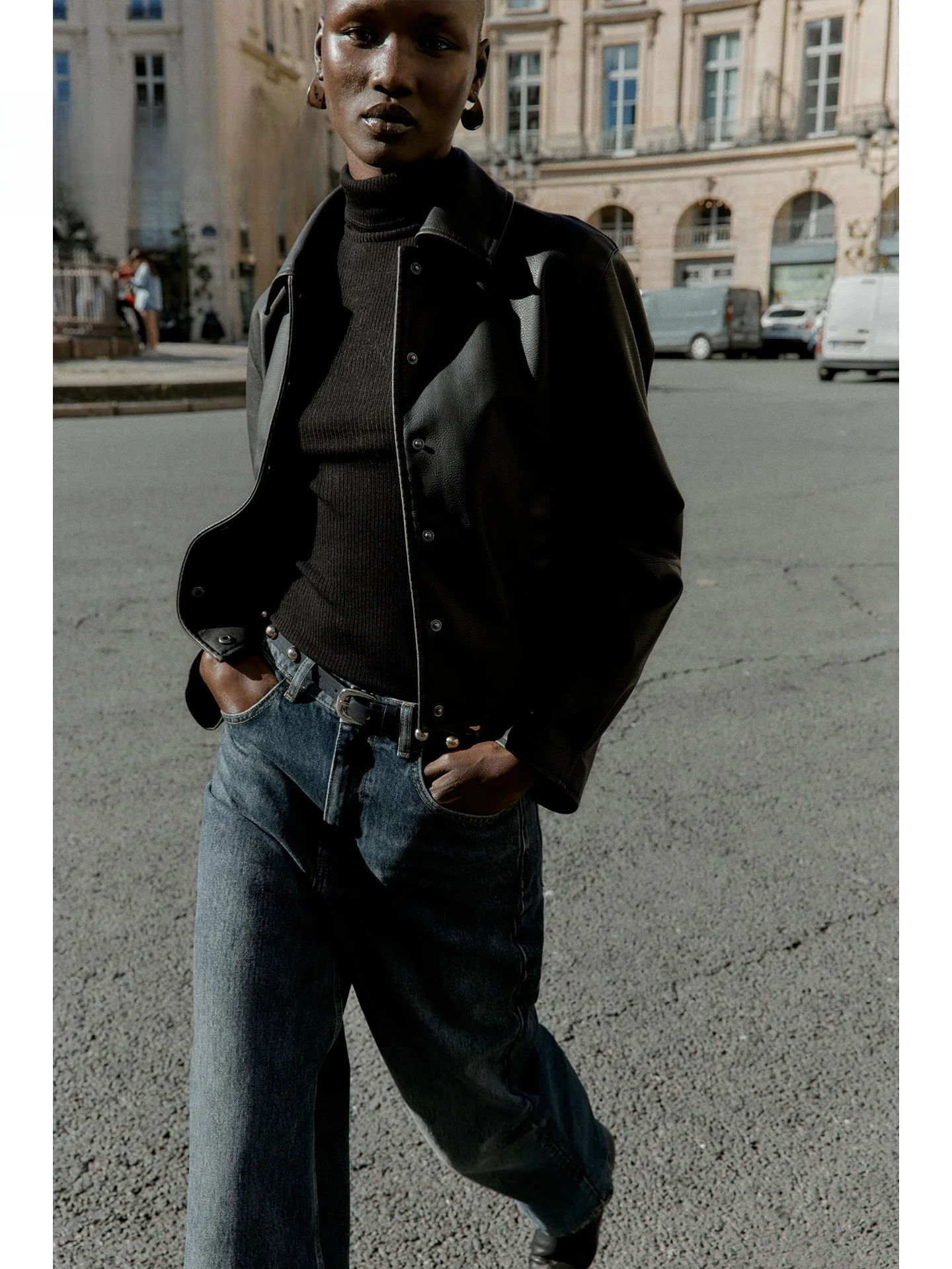 

ZAPRHA Cool Leather Look Jaet Women's ort Outerwear Autumn 2025 Slimming Effect Casual Sle Long Sve Button Closure