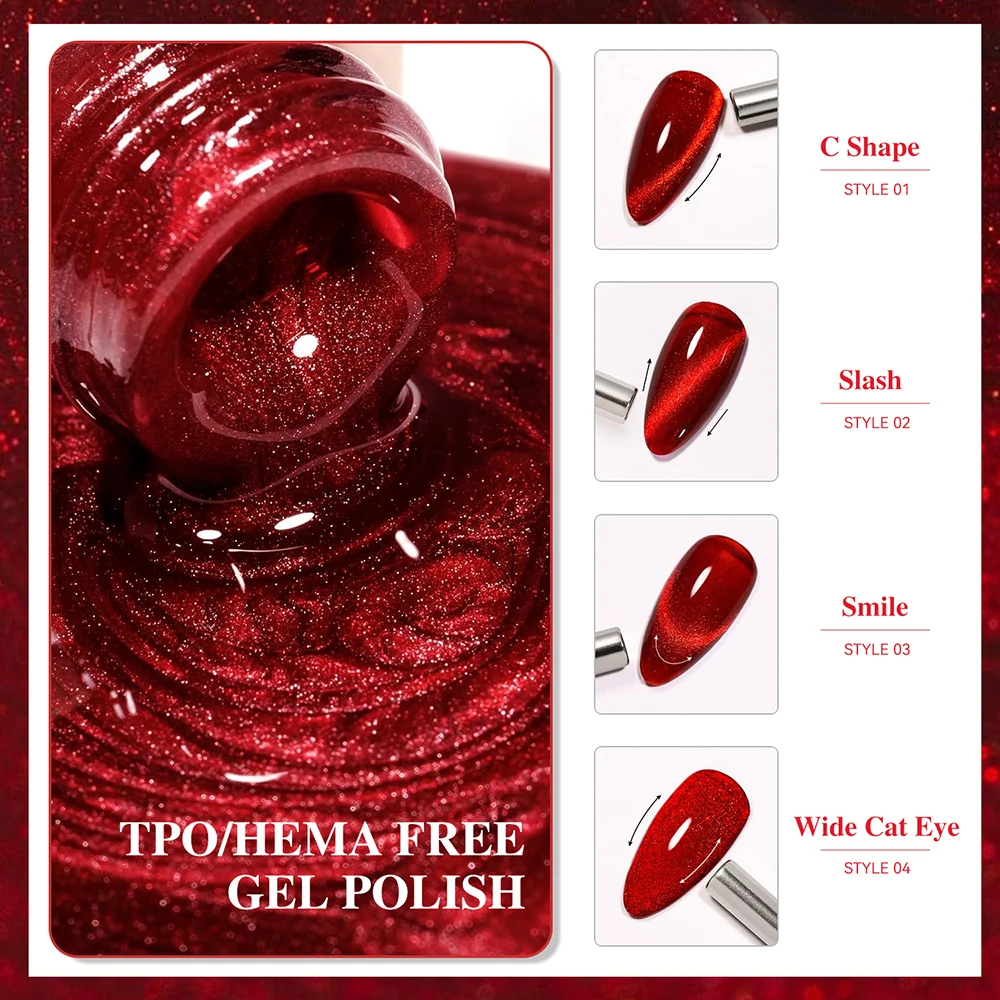 Vendeeni TPO HEMA FREE 12 Farben/Set Roter Kristall Katzenaugen-Gel-Nagellack Glasperlen Magnetischer UV-LED-Gel-Lack mit Display – Detail 6